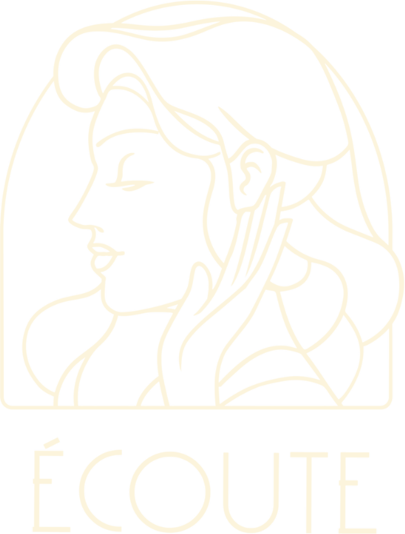 Écoute logo, a woman's profile in line art above the wordmark Écoute